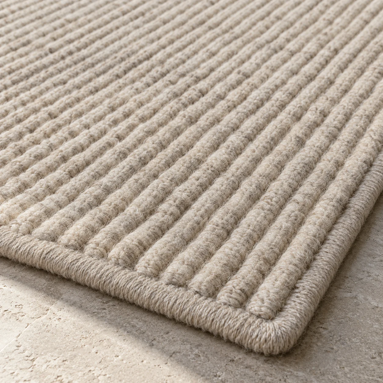 A textile study showing ribbed texture and a bound rug edge