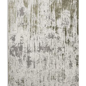 Apollo rectangular rug shown flat in grey and green, with broken vertical streaks.