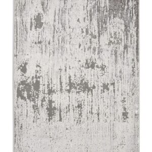 Apollo rectangular rug shown flat in grey and silver, with broken vertical streaks.