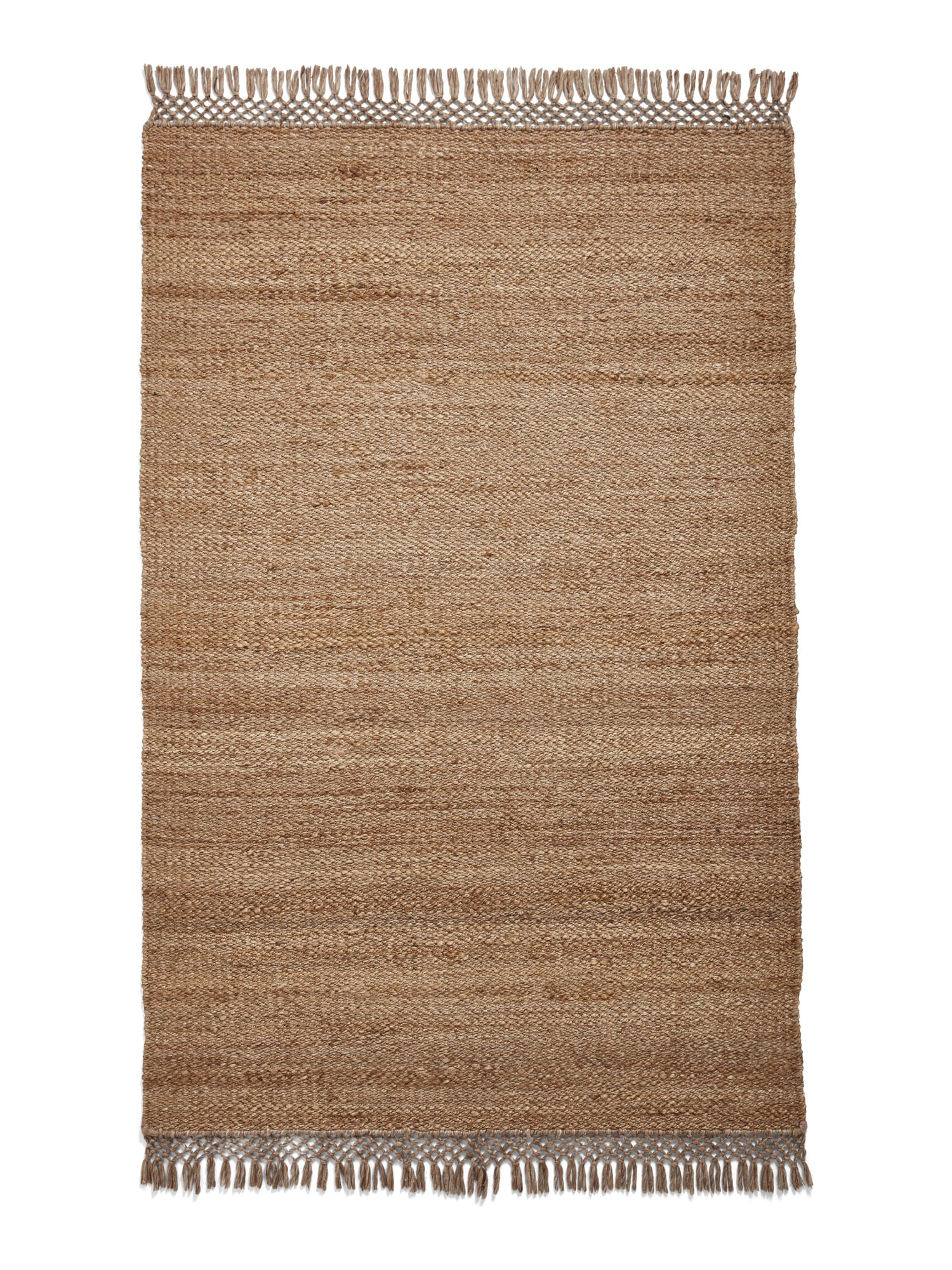 Bazaar Tonal Stripe rectangular rug shown flat in natural, with narrow tonal bands and fringed ends.