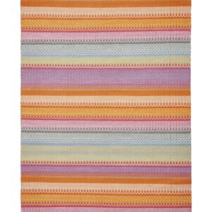 Cascade Bright Multi Striped Cotton Rug. Cascade rectangular rug shown flat in bright mixed colours, with horizontal stripes in alternating widths.