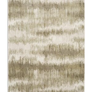 Drift rectangular rug shown flat in beige and green, with irregular horizontal bands with softly broken edges.