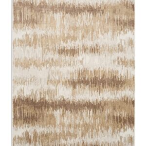 Drift rectangular rug shown flat in beige and rust, with irregular horizontal bands with softly broken edges.