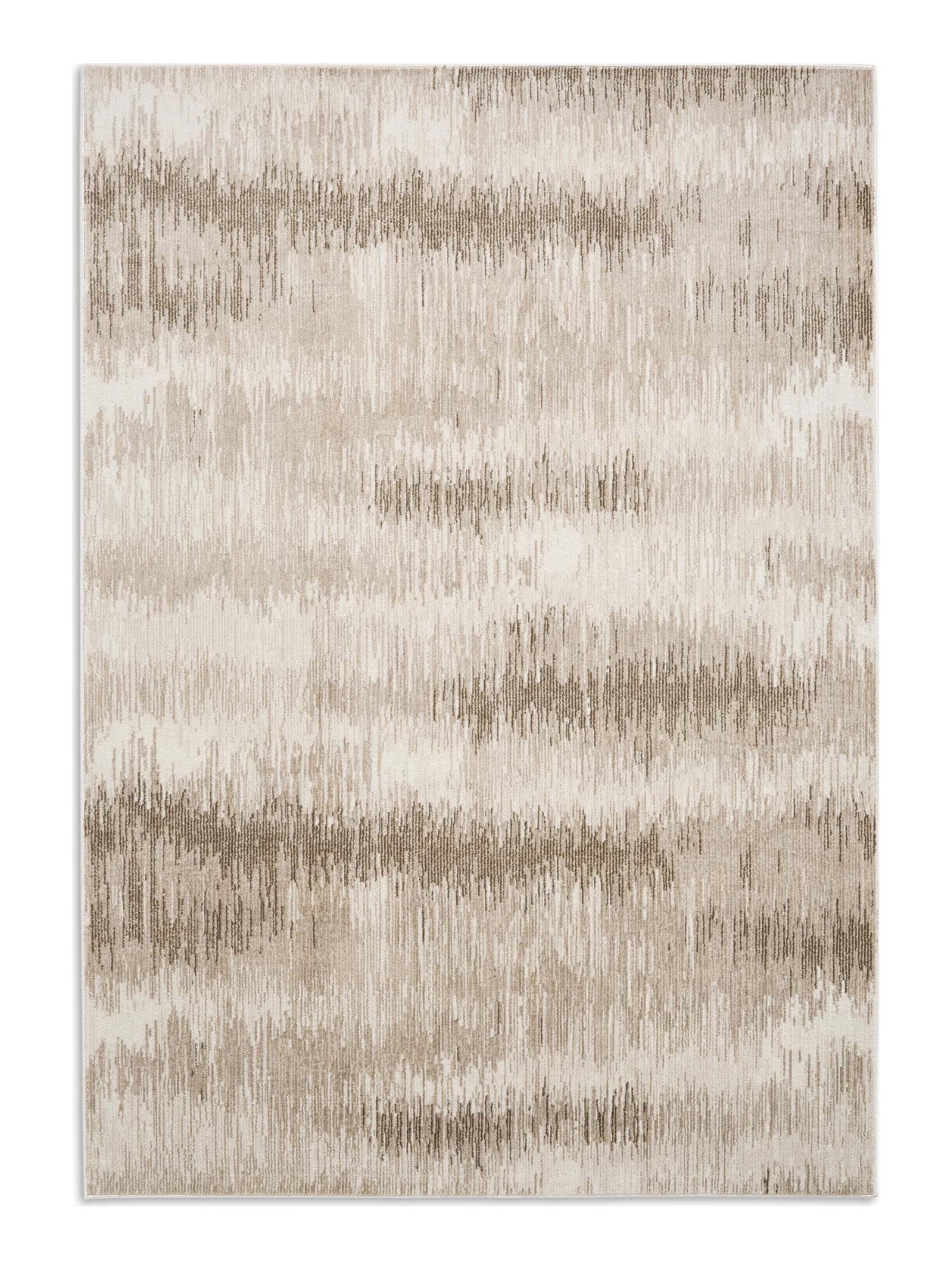 Drift rectangular rug shown flat in cream and beige, with irregular horizontal bands with softly broken edges.