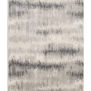 Drift rectangular rug shown flat in cream and grey, with irregular horizontal bands with softly broken edges.