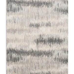 Drift rectangular rug shown flat in ivory and black, with irregular horizontal bands with softly broken edges.