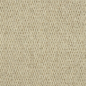 Close-up of Haworth Sandy Fawn Wool Loop Carpet, showing sandy beige tones and a flecked loop texture.