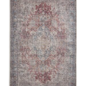 Heirloom Mottled Medallion rectangular rug shown flat in rust and teal, with a softly faded central medallion over a mottled field.
