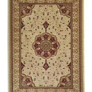 Heritage rectangular rug shown flat in cream and red, with an ornate central medallion on a pale field with a contrasting border.