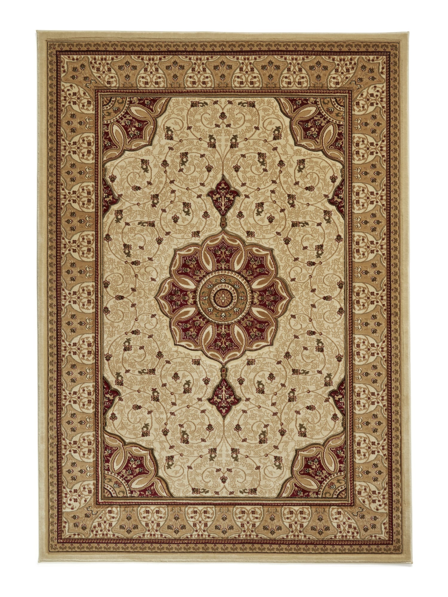 Heritage rectangular rug shown flat in cream and red, with an ornate central medallion on a pale field with a contrasting border.