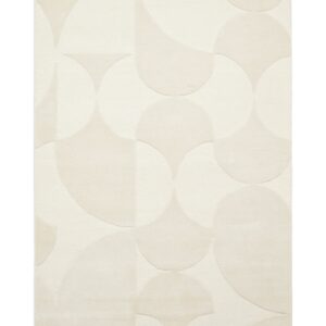 Hudson Bay Interlocking Circles rectangular rug shown flat in ivory, with interlocking circles and curved geometric shapes.