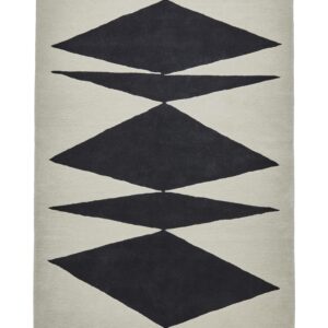 Inaluxe Crystal Palace rectangular rug shown flat in black and cream, with a vertical stack of black diamond shapes.
