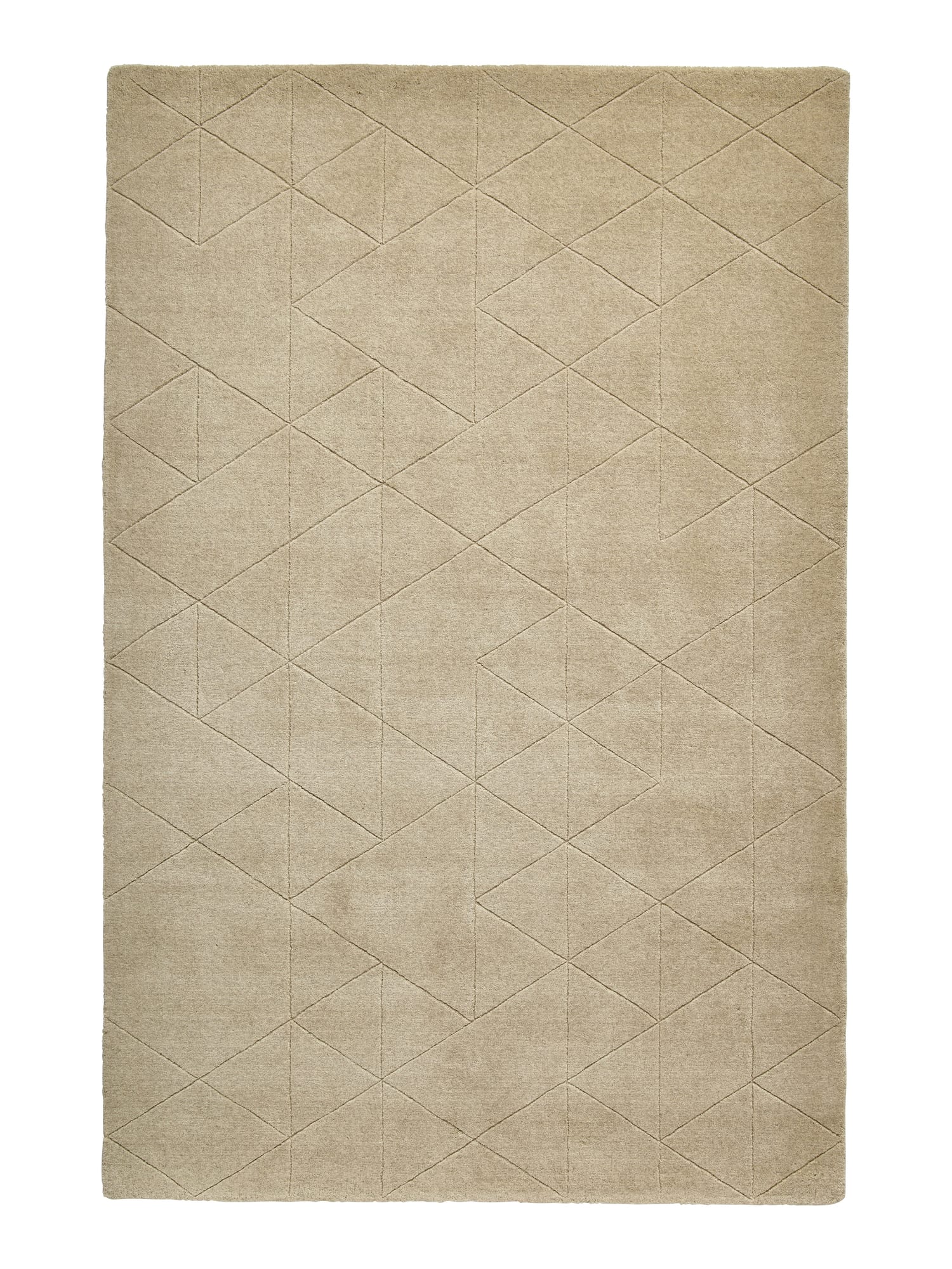 Kasbah rectangular rug shown flat in beige, with fine intersecting geometric outlines.
