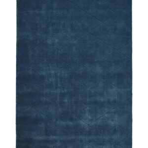 Kasbah rectangular rug shown flat in dark teal, with fine intersecting geometric outlines.
