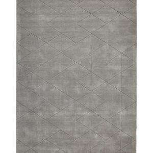 Kasbah rectangular rug shown flat in grey, with fine intersecting geometric outlines.