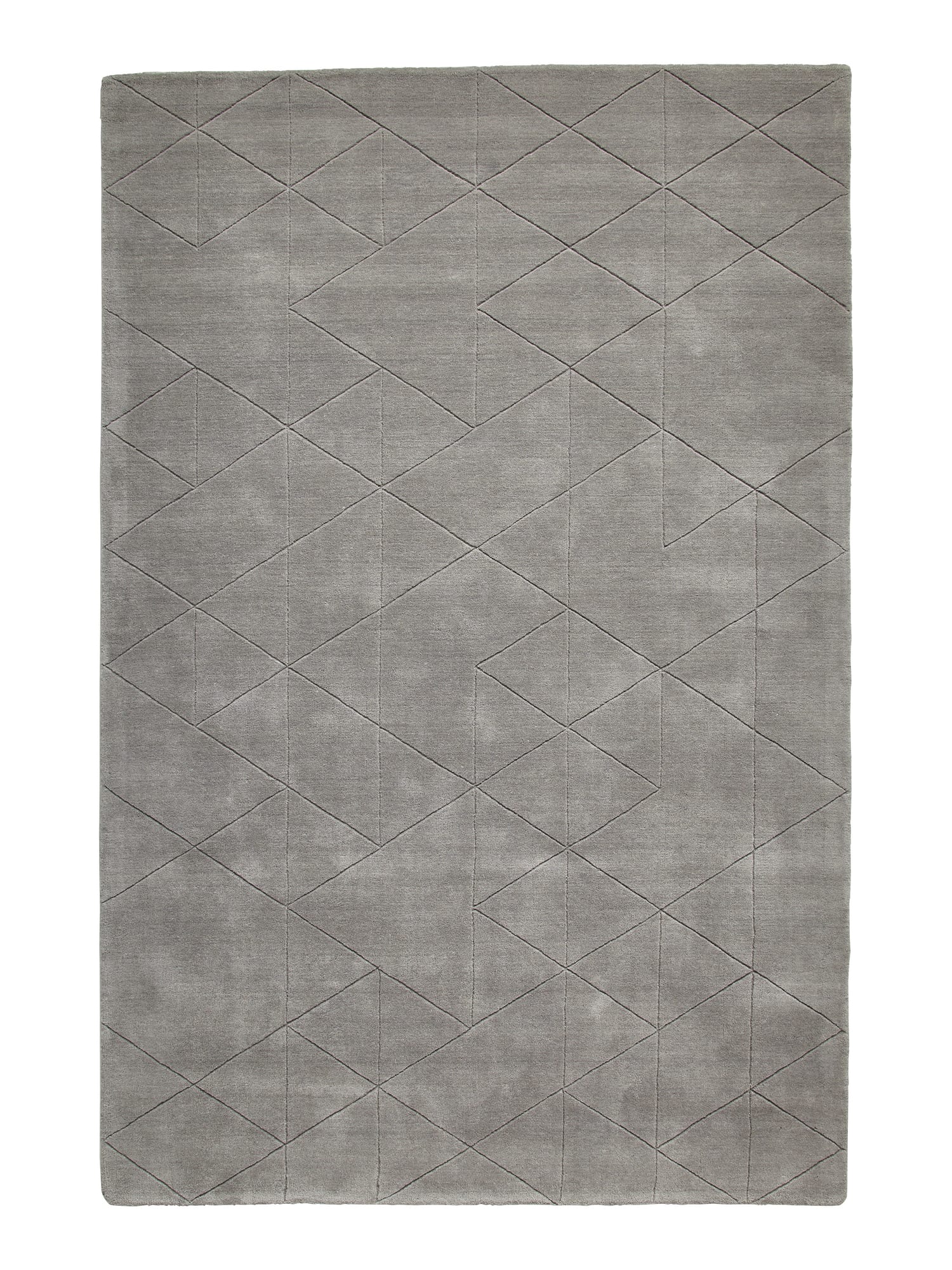 Kasbah rectangular rug shown flat in grey, with fine intersecting geometric outlines.
