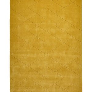Kasbah rectangular rug shown flat in ochre, with fine intersecting geometric outlines.