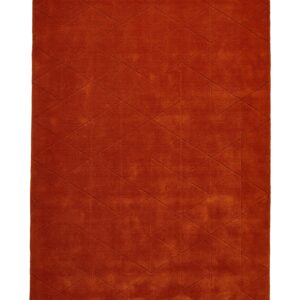 Kasbah rectangular rug shown flat in terracotta, with fine intersecting geometric outlines.
