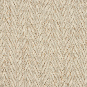 Close-up of Marlow Warm Porcelain Herringbone Carpet, showing cream tones and small repeating herringbone loops.