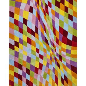 Prism Checks rectangular rug shown flat in mixed colours, with angled rows of multicoloured checks.
