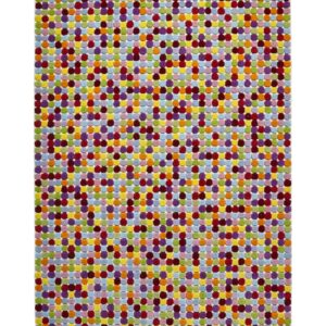 Prism Dots rectangular rug shown flat in mixed colours, with closely spaced rows of multicoloured dots.