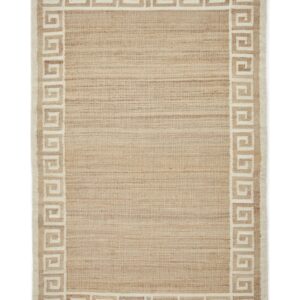 Spartan Greek Key Border rectangular rug shown flat in natural and ivory, with a Greek-key border around a plain centre.