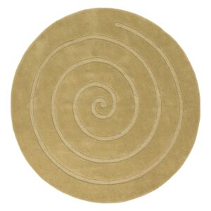 Spiral round rug shown flat in gold, with a single spiral line on a round field.