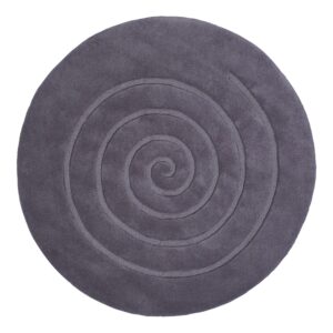 Spiral round rug shown flat in grey, with a single spiral line on a round field.