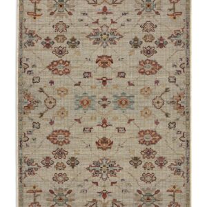 Vesper Cream/Multi Traditional Rug. Vesper rectangular rug shown flat in cream and mixed colours, with spaced floral motifs on a pale field.