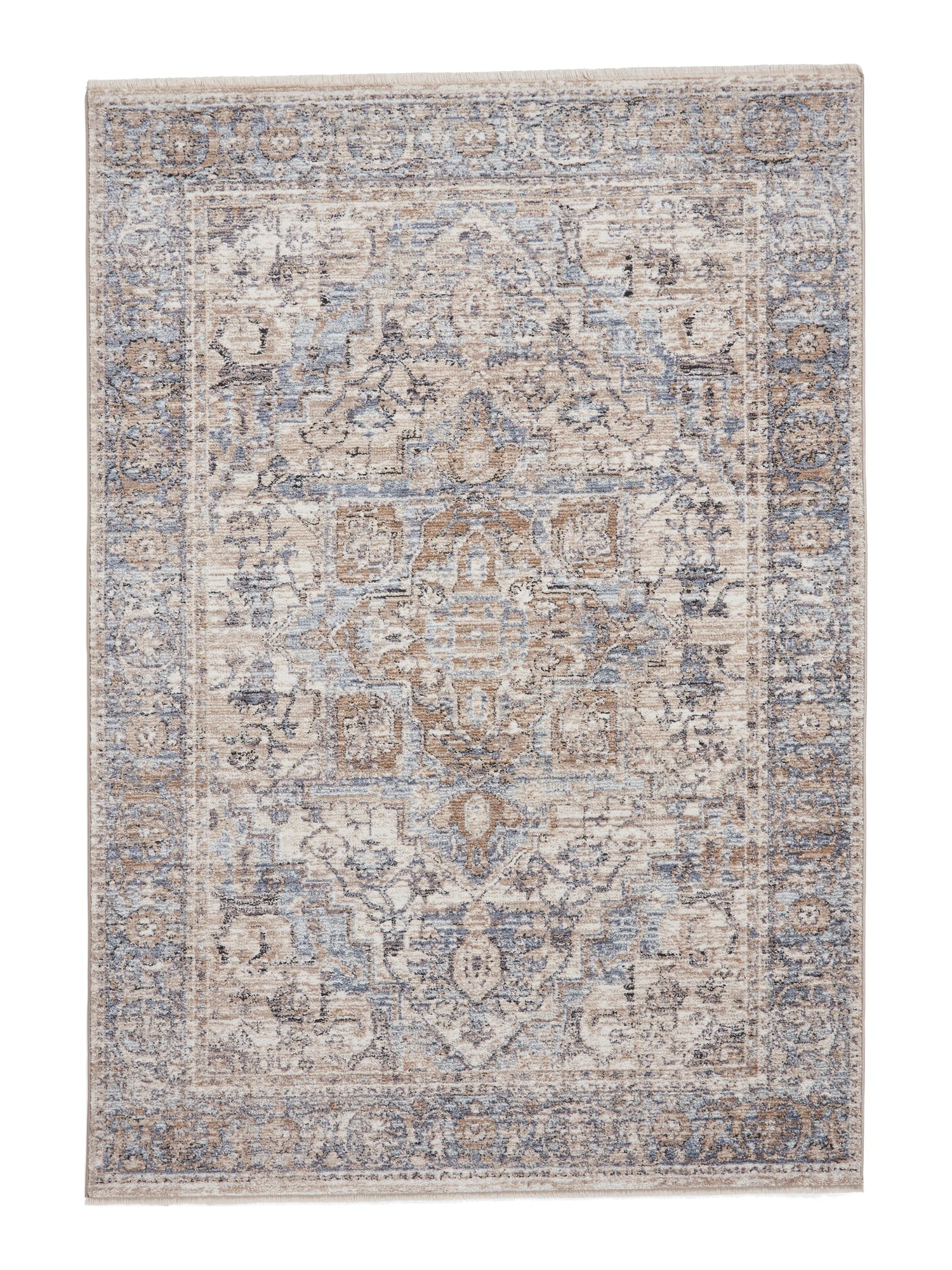 Vintage Medallion rectangular rug shown flat in blue, with a faded-looking central medallion and ornate border.