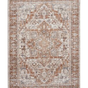 Vintage Medallion rectangular rug shown flat in terracotta, with a faded-looking central medallion and ornate border.