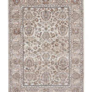 Vintage Ornamental rectangular rug shown flat in beige, with repeating ornamental motifs within a floral border.