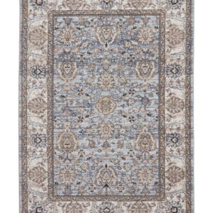 Vintage Ornamental rectangular rug shown flat in blue, with repeating ornamental motifs within a floral border.