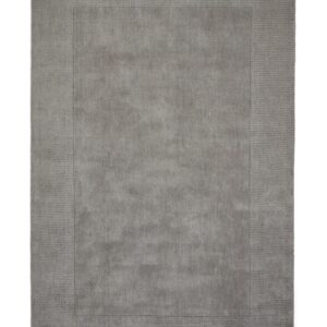 Windsor Border rectangular rug shown flat in grey, with a plain centre framed by a tonal textured border.