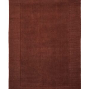 Windsor Border rectangular rug shown flat in terracotta, with a plain centre framed by a tonal textured border.